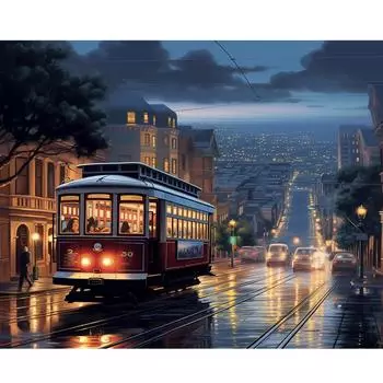 Рамка-автобус, картина по номерам для взрослых, городской ночной пейзаж, раскраска по номерам для домашнего декора стен 40x50 см 40x50cm NO Frame