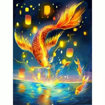 Рамка Diy Алмазная картина животное Золотой Карп Мозаика Набор для вышивания Стразы Украшение дома 30x40 см 30x40cm NO Frame