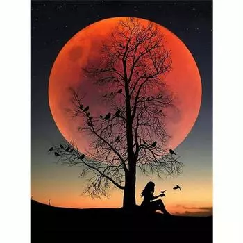 Рамка «сделай сам», алмазная живопись, пейзаж, стразы, полная круглая Алмазная мозаика, украшение в виде лунного дерева для домашнего искусства 30x40 см 30x40cm NO Frame
