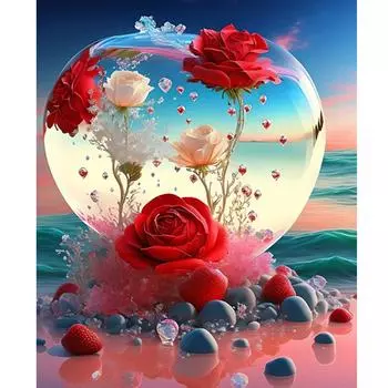 Рамка Diy Картина по номерам для взрослых Наборы для начинающих Песчаный пляж Красная роза Цветы Рисунок Раскраска по номерам Подарок своими руками для украшения дома 40x50 40x50cm NO Frame