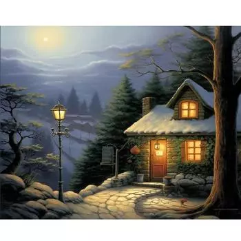 Рамка Diy Картина по номерам Наборы для взрослых Ночная сельская местность Раскраска по номерам Пейзаж Современная настенная художественная картина для домашнего декора 40x50 см 40x50cm NO Frame