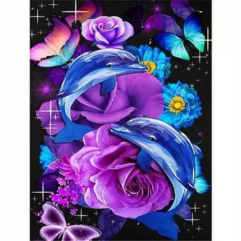 Рамка для алмазной живописи Дельфин Цветок Полная круглая мозаика Животное Вышивка Творческое хобби Украшение дома 30x40 см 30x40cm NO Frame