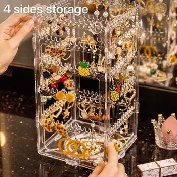 Рамка для демонстрации шкатулки для сережек, вращающаяся многослойная прозрачная ось большой емкости, подвесная полка для сережек и ожерелья. 16cm by 16cm by 29cm