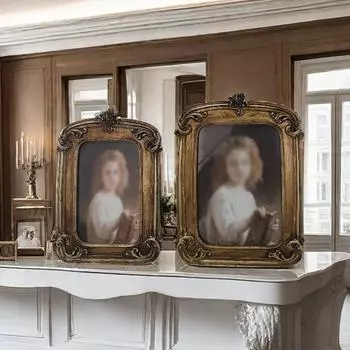 Рамка для фото в европейском стиле, резьба, подарочные поделки, настольный орнамент, украшения из смолы для дома