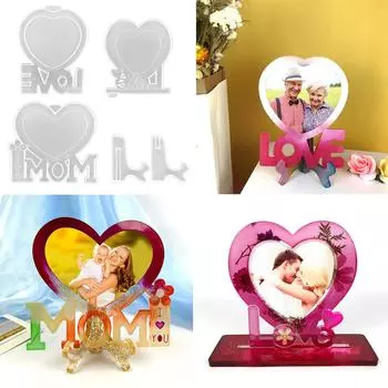 Рамка для фото в виде сердца с УФ-кристаллом, эпоксидная смола, формы для украшений ручной работы, силиконовые формы из смолы, поделки своими руками, украшения для дома, литье 1