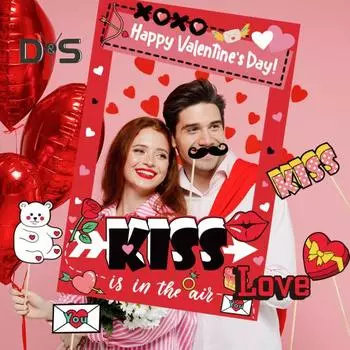 Рамка для фотобудки на День святого Валентина, фотобудка для вечеринки, рамка для селфи с сердечками, поцелуями, розами, реквизит для дня рождения, годовщины A