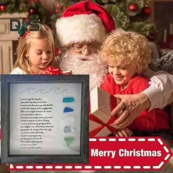 Рамка для фотографий из морского стекла Деревянная фоторамка с красочной рамкой из морского стекла Морское стекло в стихотворной рамке Украшение для домашнего декора