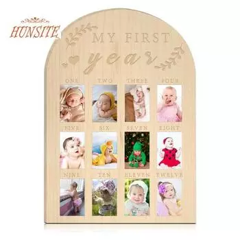 Рамка для фотографий первого года жизни ребенка, деревянная витрина в деревенском стиле