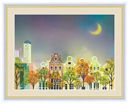 Рамка для картины «Пейзаж» с уличными деревьями Городской пейзаж, освещенный лунным светом Искусство Томохиро Ёкота Интерьер Душевное спокойствие Влажность Настенная роспись [F6]