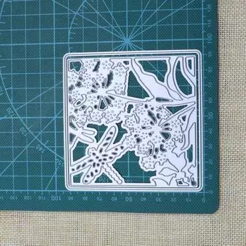 Рамка для растений стрекозы Металлические штампы для резки Квадратные трафареты DIY Скрапбукинг Бумага Картон Ремесло Штампы серебряный