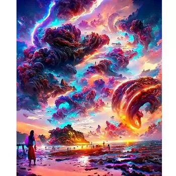 Рамка для рисования по номерам, абстрактный небесный пейзаж, акриловая раскраска по номерам для взрослых, подарок «сделай сам» для домашнего декора 40x50 40x50cm NO Frame