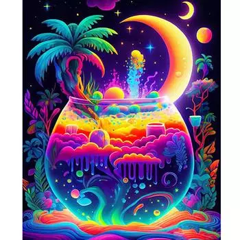 Рамка для рисования по номерам, абстрактный пейзаж с чашкой, красочная картина с цифрами, акриловая краска по номерам, картина для домашнего декора, 40x50 40x50cm NO Frame