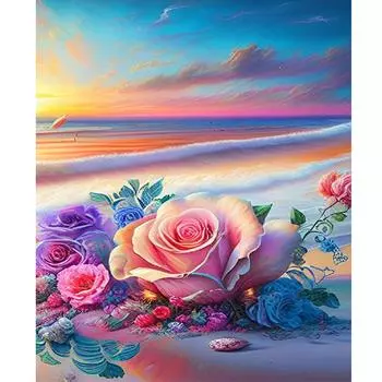 Рамка для рисования по номерам для взрослых, ручная работа, роза, пляжный пейзаж, маркеры для пейзажа по номерам, декоративная живопись для домашнего декора 40x50 40x50cm NO Frame
