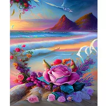 Рамка для рисования по номерам для взрослых, наборы для рисования роз, морской пейзаж, раскраска по номерам, набор для рисования на холсте, подарок для украшения дома, 40x50 40x50cm NO Frame