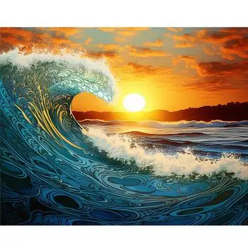Рамка для рисования по номерам для взрослых, картина с изображением заката и волны, картина по номерам, наборы для домашнего настенного художественного декора 40x50 см 40x50cm NO Frame