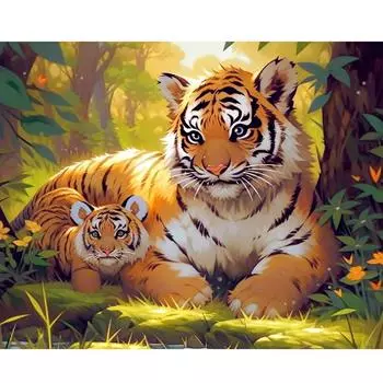 Рамка для рисования по номерам для взрослых, наборы с изображением тигра и животных, картина по номерам для начинающих, украшение для дома 40x50 см 40x50cm NO Frame