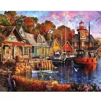 Рамка для рисования по номерам для взрослых, наборы для начинающих, картина с изображением гавани и пейзажа, раскраска по номерам для домашнего декора 40x50 40x50cm NO Frame