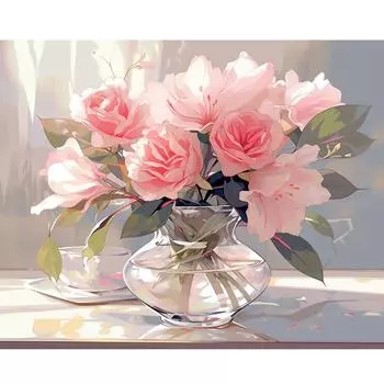 Рамка для рисования по номерам для взрослых, наборы розовых цветов, акриловая краска по номерам, изделия ручной работы для домашнего декора 40x50 см 40x50cm NO Frame