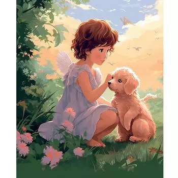 Рамка для рисования по номерам для взрослых, мультяшная картина с собакой, акриловая картина по номерам на холсте, домашний декор 40x50 см 40x50cm NO Frame