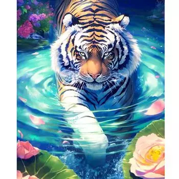Рамка для рисования по номерам для взрослых, наборы тигров, животных, плавательный рисунок, раскраска по номерам для домашнего декора 40x50 40x50cm NO Frame