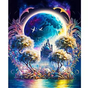 Рамка для рисования по номерам для взрослых, лунная ночь, замок, пейзаж, картина с цифрами, стартовые наборы для домашнего декора, 40x50 40x50cm NO Frame