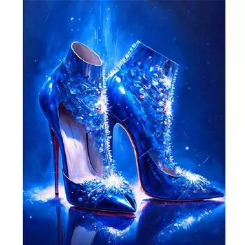 Рамка для рисования по номерам для взрослых, синие туфли на высоком каблуке, картина по номерам, стартовые наборы для домашнего настенного искусства, подарок «сделай сам», 40x50 40x50cm NO Frame