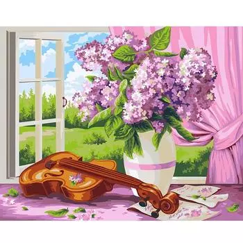 Рамка для рисования по номерам для взрослых, стартовые наборы, картина со скрипкой и цветами, акриловая краска для украшения дома, 40x50 40x50cm NO Frame