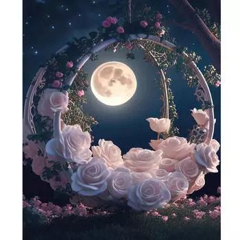Рамка для рисования по номерам для взрослых, наборы для поделок, подарок «Луна, ночь и цветы», рисунок, раскраска по номерам, стартовые наборы для украшения дома 40x50 40x50cm NO Frame