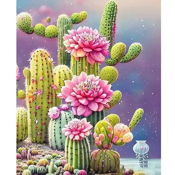 Рамка для рисования по номерам для взрослых, стартовый набор, цветок кактуса, акриловая картина с цифрами, поделки для домашнего декора, 40x50 40x50cm NO Frame