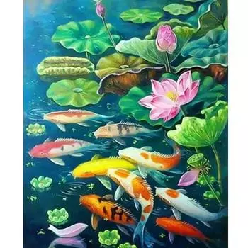 Рамка для рисования по номерам для взрослых, наборы лотоса и рыбы, настенная картина, картина по номерам, картина для украшения дома, 40x50 см/16x20 дюймов 40x50cm NO Frame