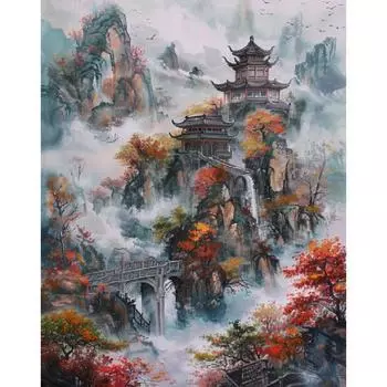 Рамка для рисования по номерам, горный дом, картина ручной работы, рисунок пейзажа, поделки, домашний декор, подарок для взрослых, 40x50 см 40x50cm NO Frame