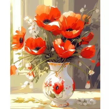 Рамка для рисования по номерам, красные цветы, современное настенное искусство, подарочная картина с номерами для домашнего декора 40x50 см 40x50cm NO Frame