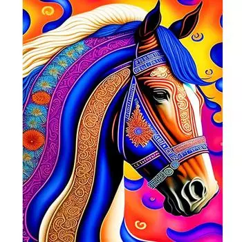 Рамка для рисования по номерам, красочная лошадь, рисунок животного на холсте, ручная роспись, художественный подарок, наборы фотографий «сделай сам», для украшения дома 40x50 40x50cm NO Frame