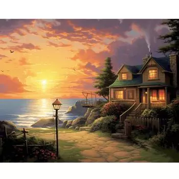 Рамка для рисования по номерам на холсте, закат, морской пейзаж, картина, краска по номерам для гостиной, искусство, 40x50 см 40x50cm NO Frame