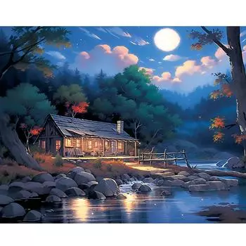 Рамка для рисования по номерам, набор для сельской ночи, картина по номерам, акриловая краска на холсте, настенная картина для дома, 40x50 см 40x50cm NO Frame