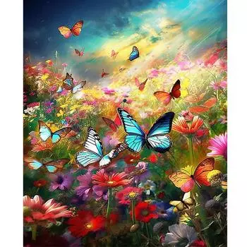 Рамка для рисования по номерам, наборы для взрослых, набор для начинающих, бабочка и цветы, рисунок по номерам для украшения дома, настенное искусство 40x50 40x50cm NO Frame