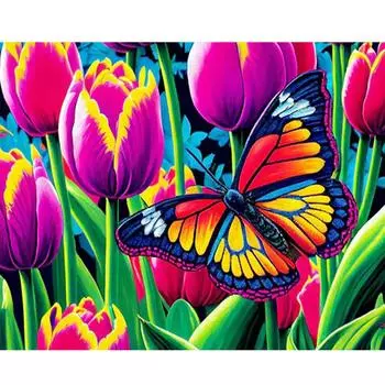 Рамка для рисования по номерам, наборы для взрослых, для начинающих, рисунок бабочки и цветов, раскраска с номерами для домашнего творчества, 40x50 см 40x50cm NO Frame