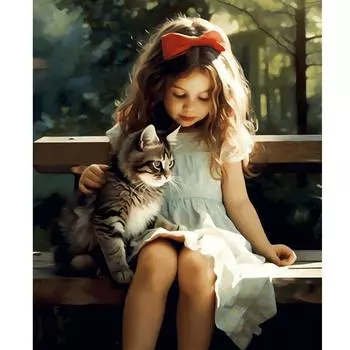 Рамка для рисования по номерам, рисунок женщины и кошки на холсте, ручная роспись, художественный подарок, наборы фотографий по номерам, украшение для дома 40x50 см 40x50cm NO Frame