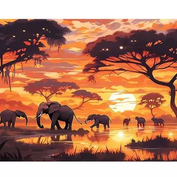 Рамка для рисования по номерам, ручная работа, закат, слон, животное, акриловые краски, домашний декор для взрослых, раскраска по номерам, подарок 40x50 см 40x50cm NO Frame