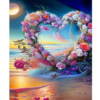 Рамка для рисования по номерам, сердце, цветы, морские ремесла, настенная живопись, набор красок для рисования, набор «сделай сам» для домашнего декора 40x50 40x50cm NO Frame