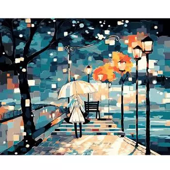 Рамка для рисования по номерам, уличная ночная картина, рисунок на холсте, раскраска по номерам для взрослых, комплект, домашний декор 40x50 см 40x50cm NO Frame