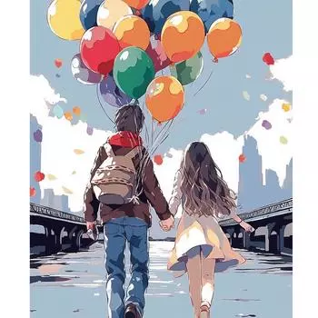 Рамка для рисования по номерам, воздушный шар для влюбленных, пейзажный рисунок с цифрами, стартовый набор для взрослых, домашний декор ручной работы 40x50 см 40x50cm NO Frame