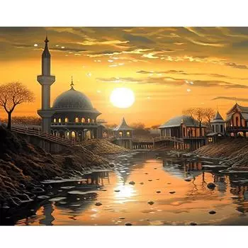 Рамка для рисования по номерам, закат, поделки, картины по номерам на холсте, настенное искусство для домашнего декора 40x50 см 40x50cm NO Frame