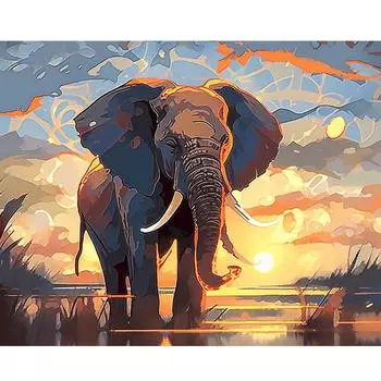 Рамка для рисования слонов по номерам для взрослых, наборы с животными, подарок «сделай сам», картина-раскраска по номерам для начинающих, наборы для украшения дома 40x50 см 40x50cm NO Frame
