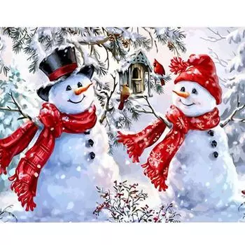 Рамка для рисования снеговика по номерам для взрослых, наборы, настенная художественная картина, акриловая краска по номерам для украшения дома, рождественский подарок 40x50 см 40x50cm NO Frame