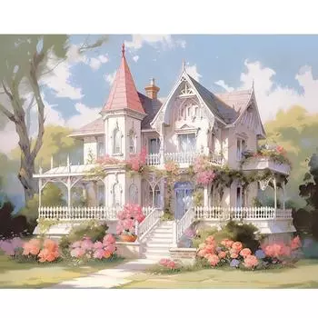 Рамка для садового замка, картина по номерам для взрослых, наборы, пейзаж, ручная роспись, картина с номером для начинающих, наборы для украшения дома 40x50 см 40x50cm NO Frame