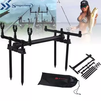 Рамка для удочки Регулируемая алюминиевая U-образная опора для удочки Подставка для удочки Рыболовные снасти чёрный