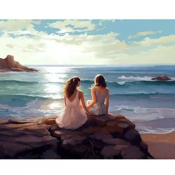 Рамка для женщин, картина по номерам для стартового набора, пляжный пейзаж, поделки, наборы для взрослых, акриловая краска для домашнего декора 40x50 см 40x50cm NO Frame