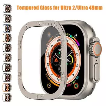 Рамка из алюминиевого сплава с закаленным стеклом для Apple Watch Ultra 2 49 мм, защитная рамка, бампер, устойчивая к царапинам, HD-пленка для iWatch Ultra 49mm for apple watch