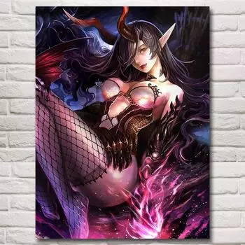 Рамка из цельного дерева, 1 панель, ангел и дьявол, богиня войны, постеры, анимационная живопись, украшение для дома, картины для гостиной, современный постер 15*20cm(with frame)